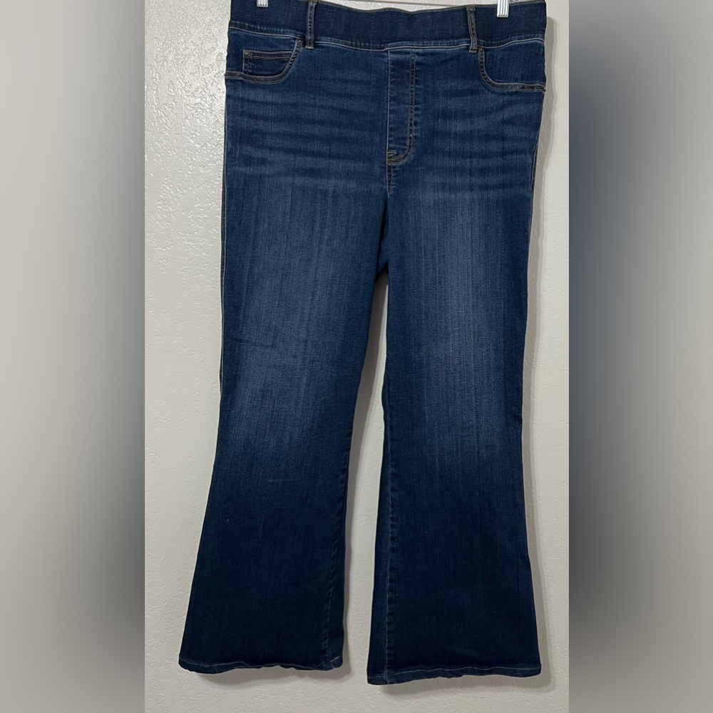 SPANX Dark Wash Bootcut Flare Jeans 2X Tall Pull-On Stretch